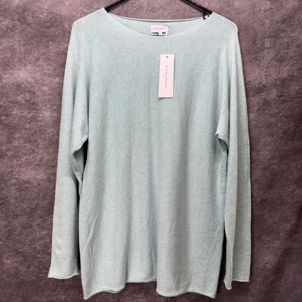Bianco & Blu Italy Cashmere Silk Wool Blend Boat Neck Sweater Size L Light Blue
